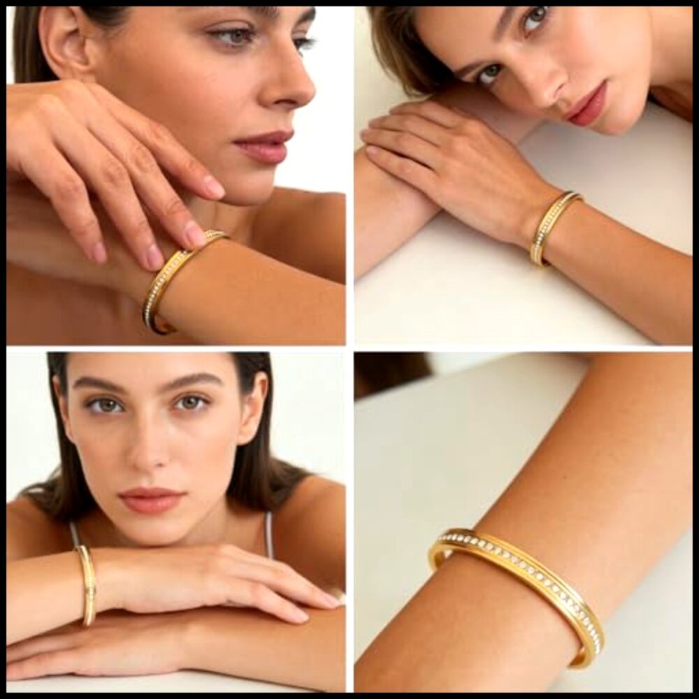 18k Gold Plated Stackable Bangle Set Minimalist E… - image 4
